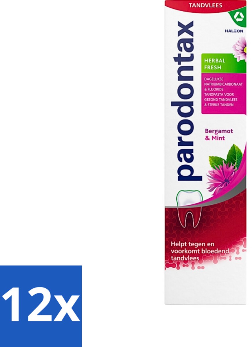 Parodontax - Tandpasta - Herbal Fresh - Bergamot & Mint - 75ml - Voordeelverpakking - 12 stuks