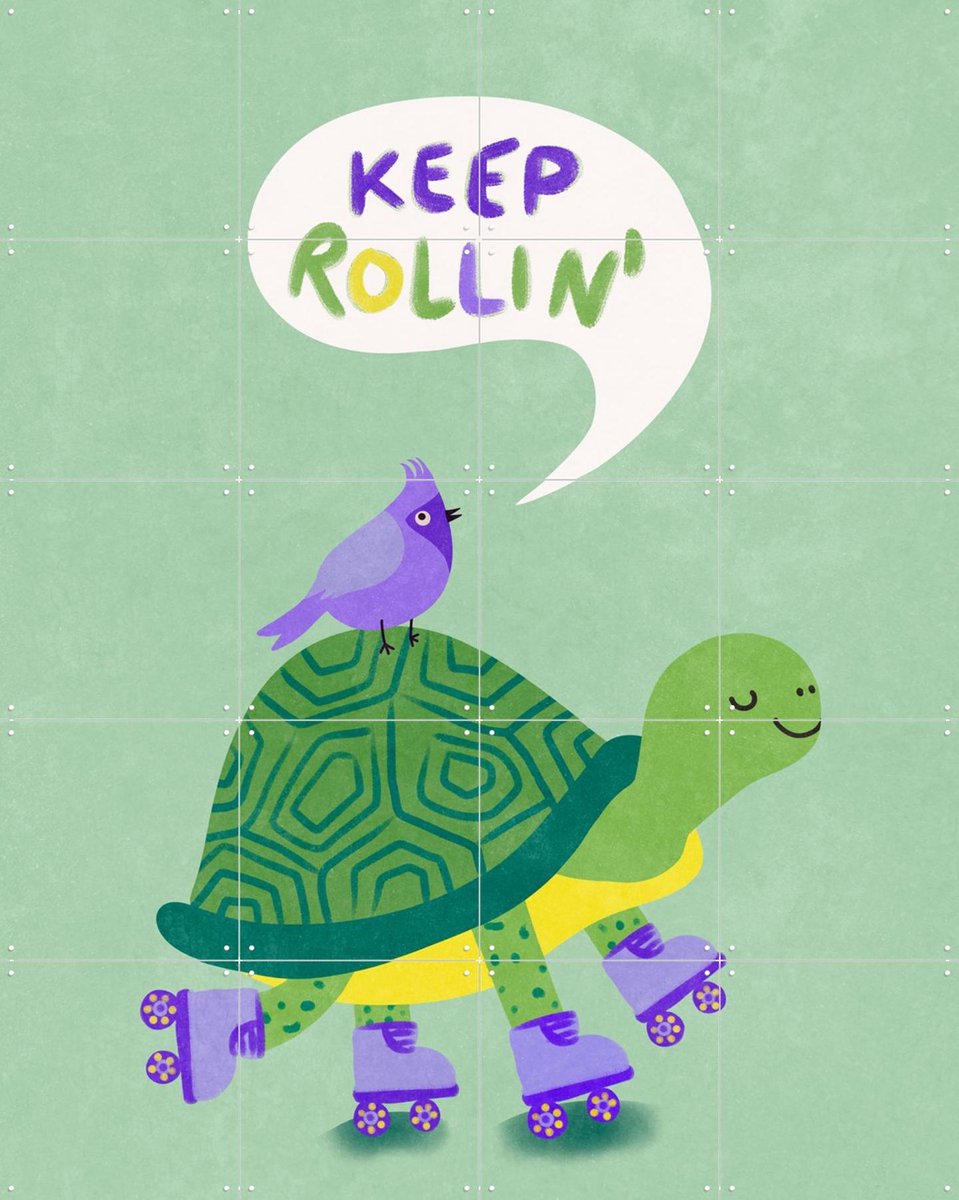 IXXI Turte With Bird - Keep Rollin, Raissa Oltmanns - 80 x 100 cm - Gratis ophangtool - Grote wanddecoratie en posters - Kleurrijk, Illustraties