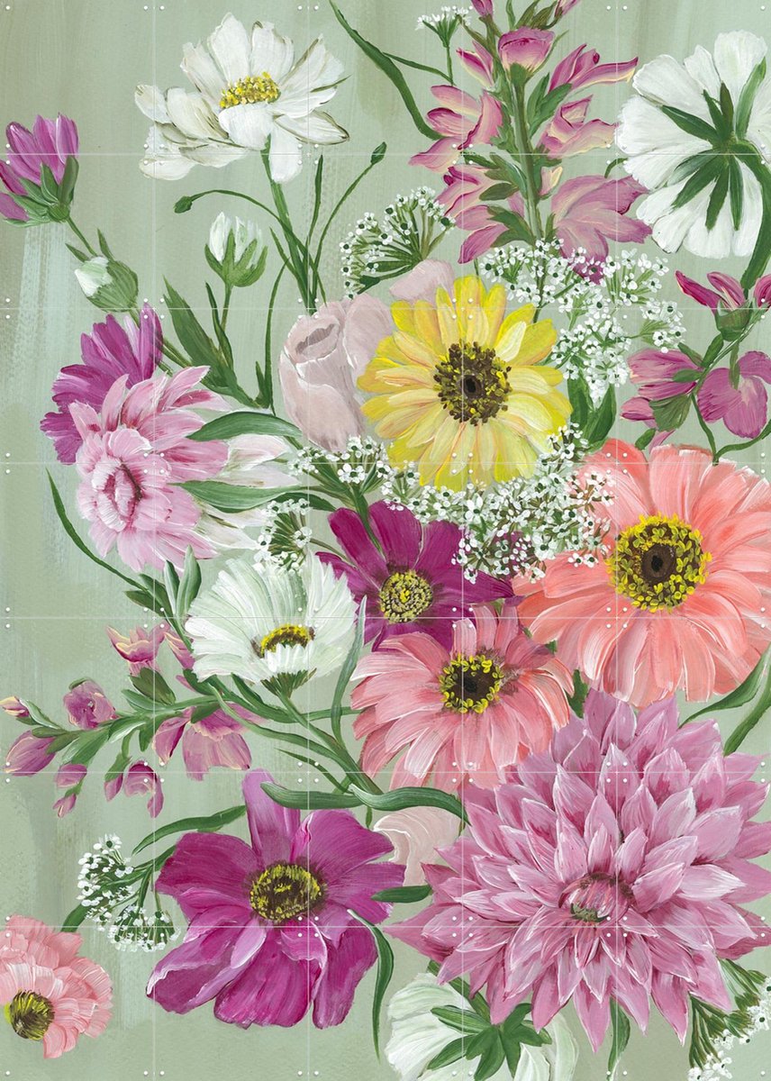 IXXI Pastel Bouquet, Lens en penseel door Myrte - 100 x 140 cm - Gratis ophangtool - Grote wanddecoratie en posters - Illustraties, Schilderijen