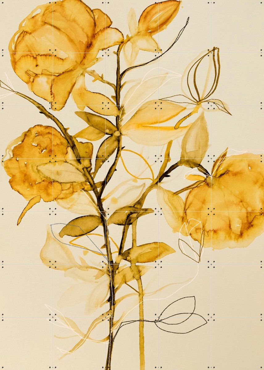 IXXI Rose Bush Yellow, Leigh Viner - 100 x 140 cm - Gratis ophangtool - Grote wanddecoratie en posters - Illustraties, Line art, Aquarel, Woonkamer