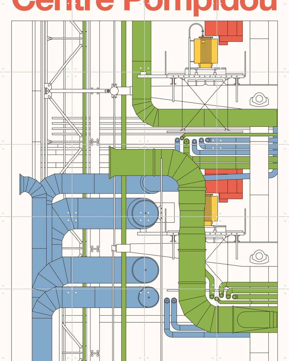 IXXI Centre Pompidou, Florent Bodart - 80 x 100 cm - Gratis ophangtool - Grote wanddecoratie en posters - Line art, Technische Tekening, Minimalisme