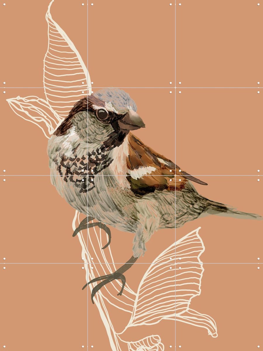 IXXI Sparrow, Esther Sepers - 60 x 80 cm - Gratis ophangtool - Grote wanddecoratie en posters - Illustraties, Line art, Digitale Kunst, Woonkamer