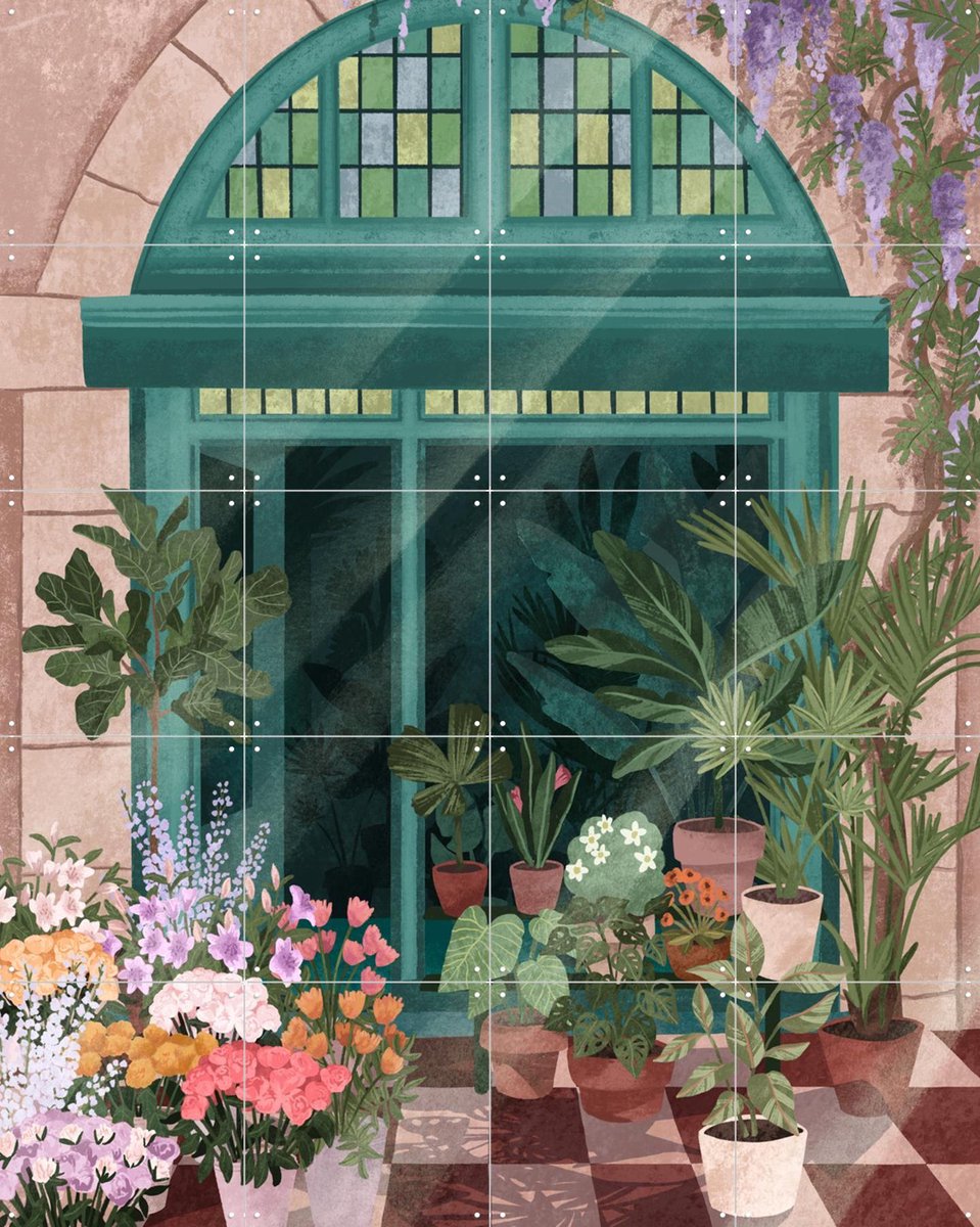 IXXI French Flower Shop, Goed Blauw - 80 x 100 cm - Gratis ophangtool - Grote wanddecoratie en posters - Grafisch Ontwerp, Kleurrijk, Illustraties