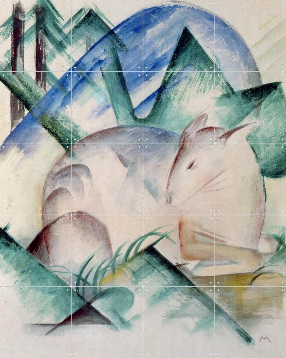 IXXI Sleeping Deer, Franz Marc & Bridgeman Images - 80 x 100 cm - Gratis ophangtool - Grote wanddecoratie en posters - Abstract, Kleurrijk, Aquarel