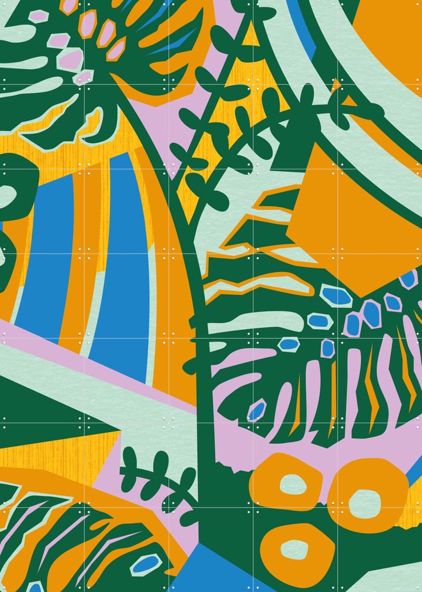 IXXI Monstera Blue, Megan Gallagher - 100 x 140 cm - Gratis ophangtool - Grote wanddecoratie en posters - Digitale Kunst, Kleurrijk, Geometrische