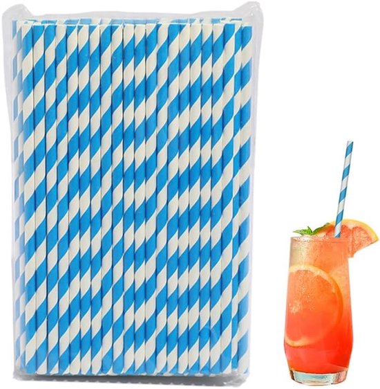 100 stuks decoratieve rietjes voor Oktoberfest - feestdecoratie - papieren rietjes - cocktailrietjes - Aperol - vrijgezellenfeest - bruiloft - verjaardag - blauw - wit