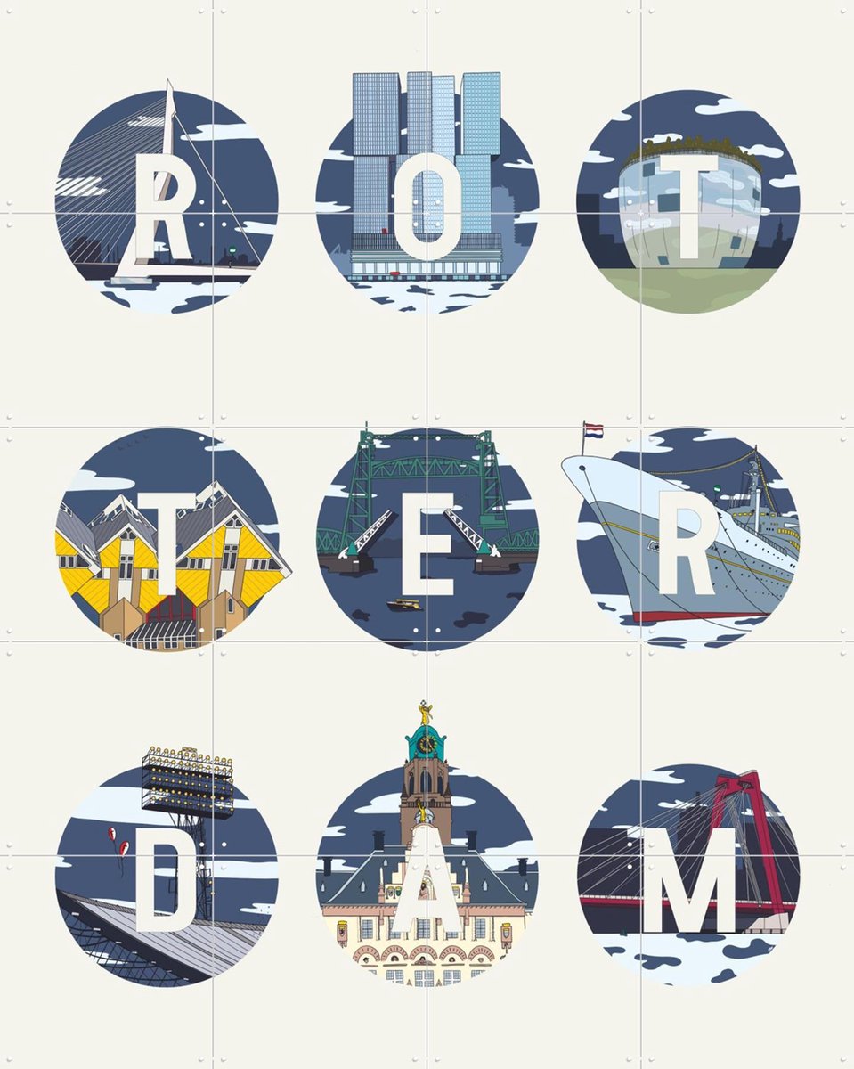 IXXI Rotterdam Icons, Art Studio Jet & Kunst in Kaart - 80 x 100 cm - Gratis ophangtool - Grote wanddecoratie en posters - Geometrische Kunst