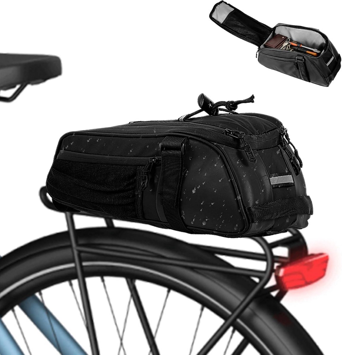 Waterdichte Fietstas voor Bagagedrager - 8 Liter - Met Reflectoren en Draagriem