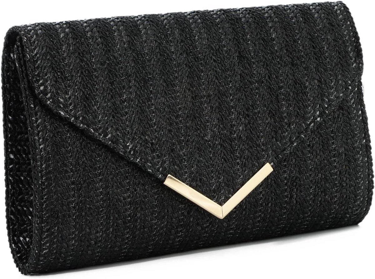 Zomerse Rietgeuren Clutch Handtas voor Dames - Geweven Strandtas voor Feest en Vakantie