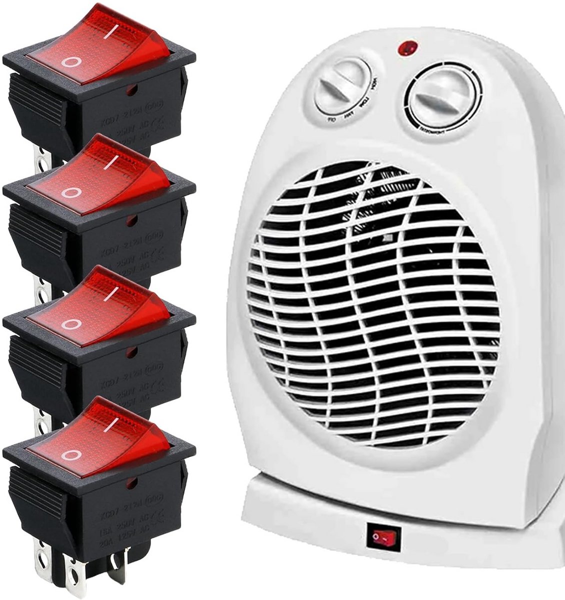 4 Stuks Tuimelschakelaar Set met Indicatorlicht 12V 230V 4-polig