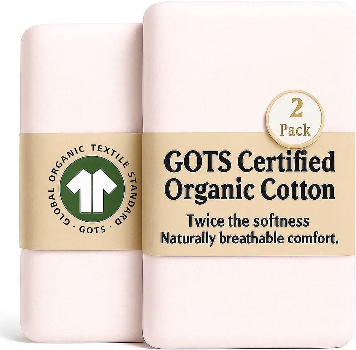 2 Stuks GOTS Biologisch Baby Hoeslakens voor Matras (Roze)