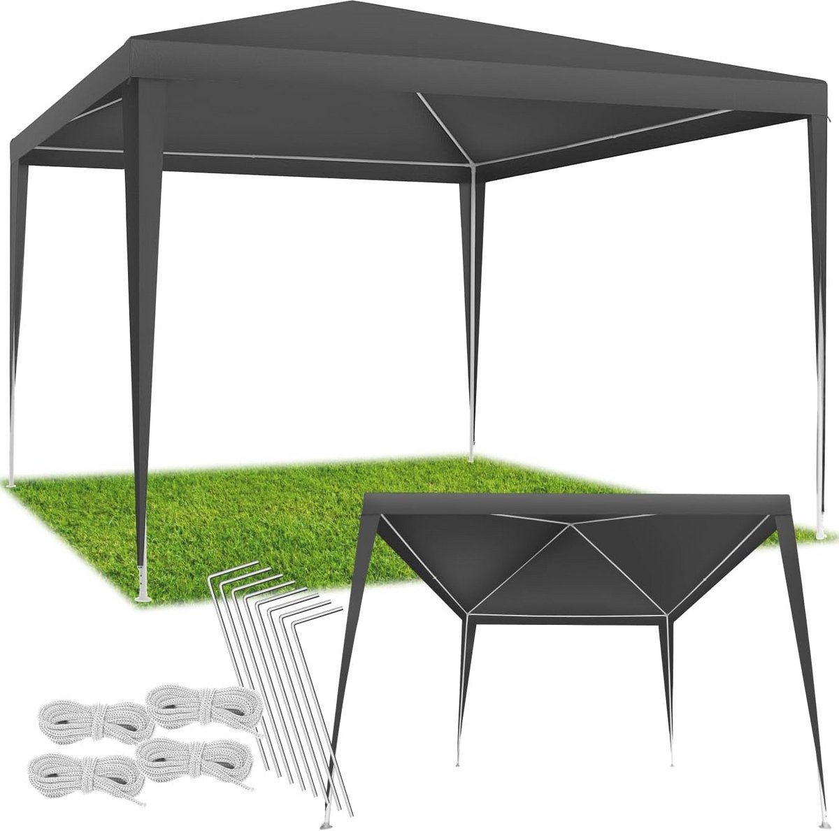 Partytent 3x3m Grijs Pop-up Vouwtent Tuinpaviljoen UV- en Waterbestendig