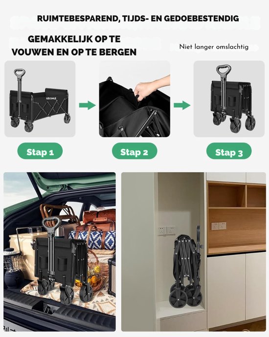 Aura® Bolderkap Opvouwbaar Luchtbanden - Bolderkar - Bolderkar Opvouwbaar - Zwart - 75cm x 44cm x 95cm van Aura® — afbeelding 4