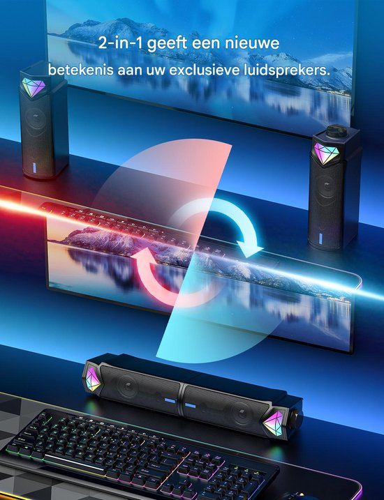 longziming -Soundbar - Bluetooth Luidspreker - 3D-Paneelvorm Met RGB-Verlichting En Afneembare Design - 1 - Voor Bureau/Thuisgebruik Zwart van Longziming — afbeelding 5