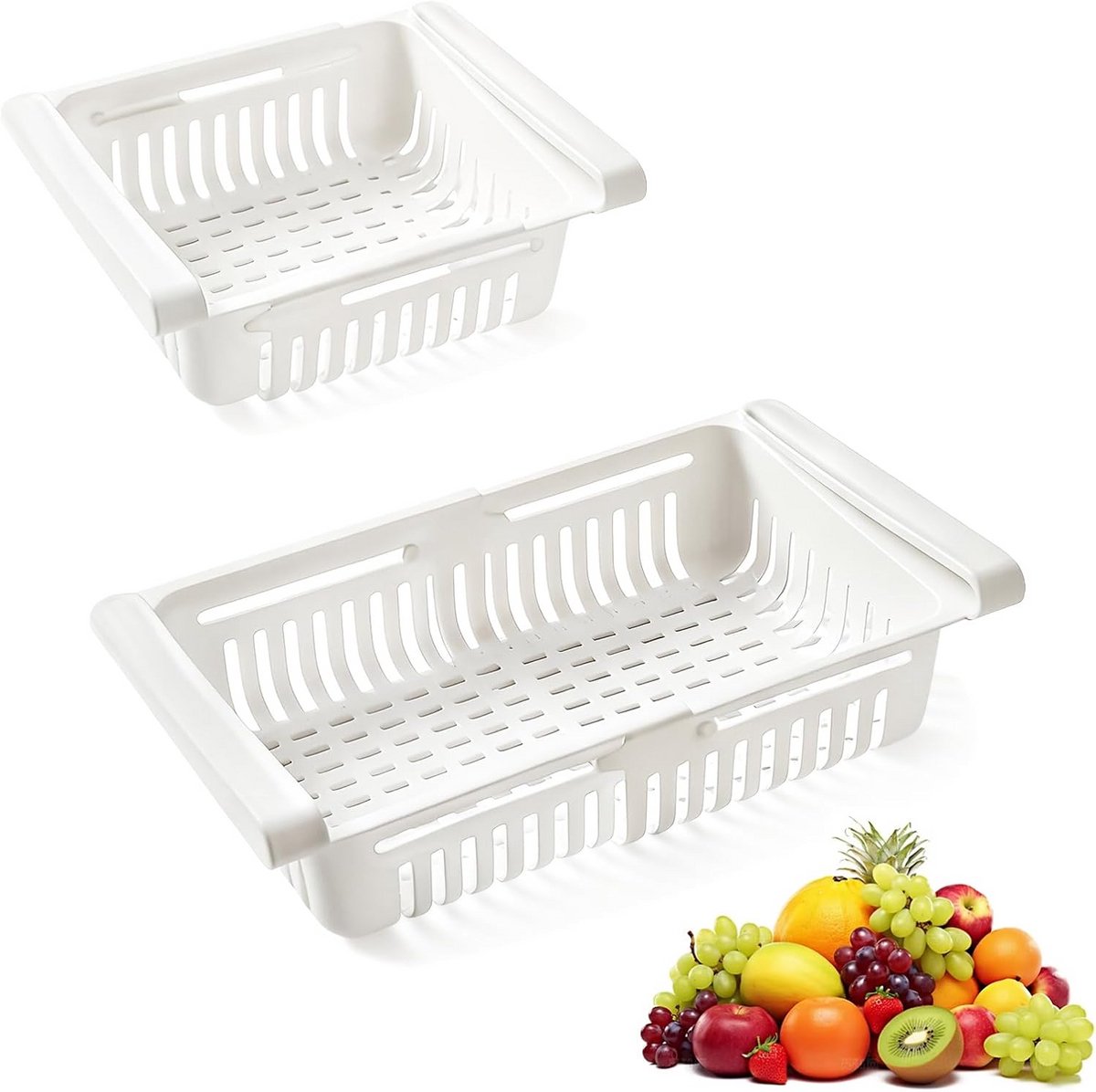 Intrekbare Opbergdoos voor Koelkast en Vriezer - Ruimtebesparende Lade voor Fruit en Groenten (Wit)