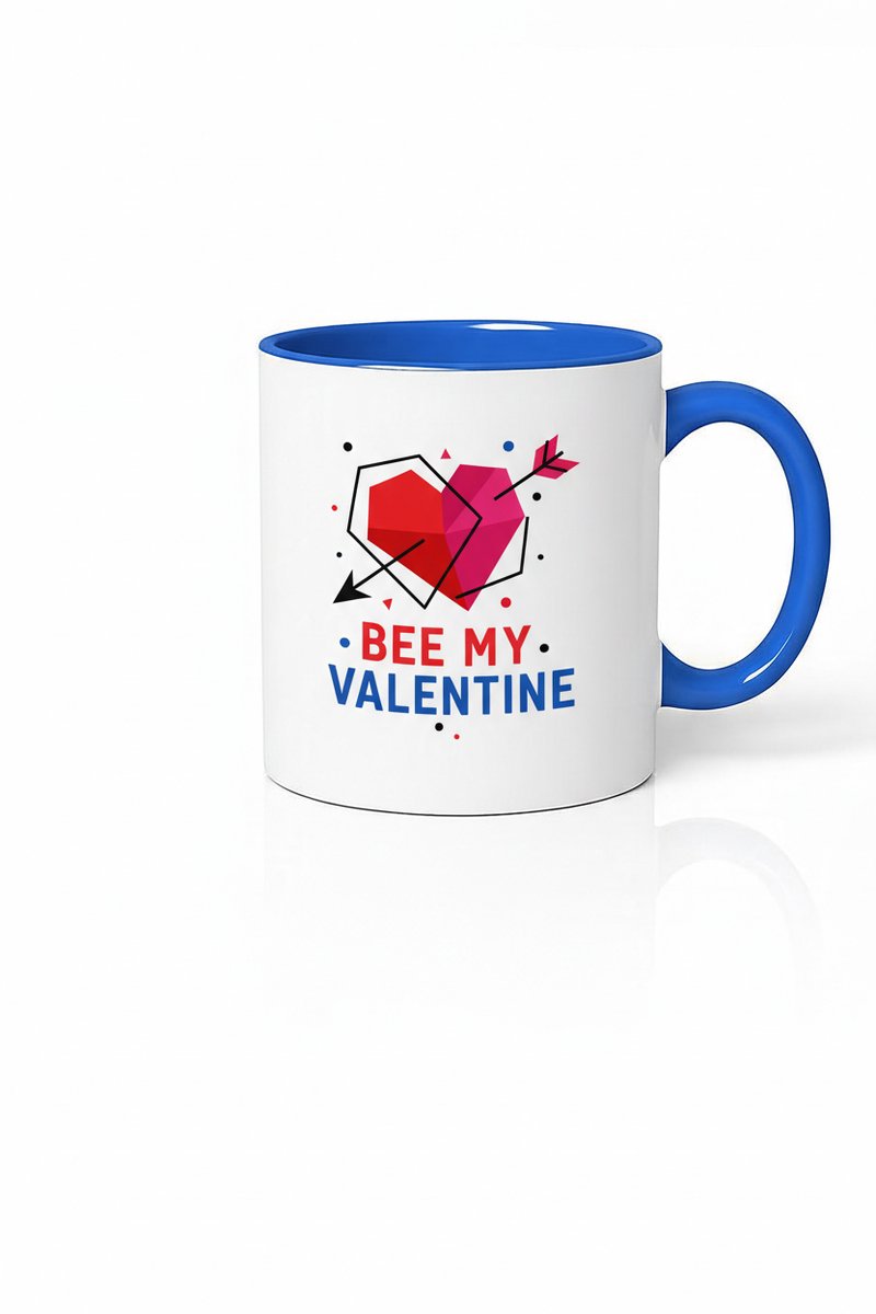 Valentijn Mok "Bee My Valentine" Geometrisch Hart - Wit Blauw Cadeau