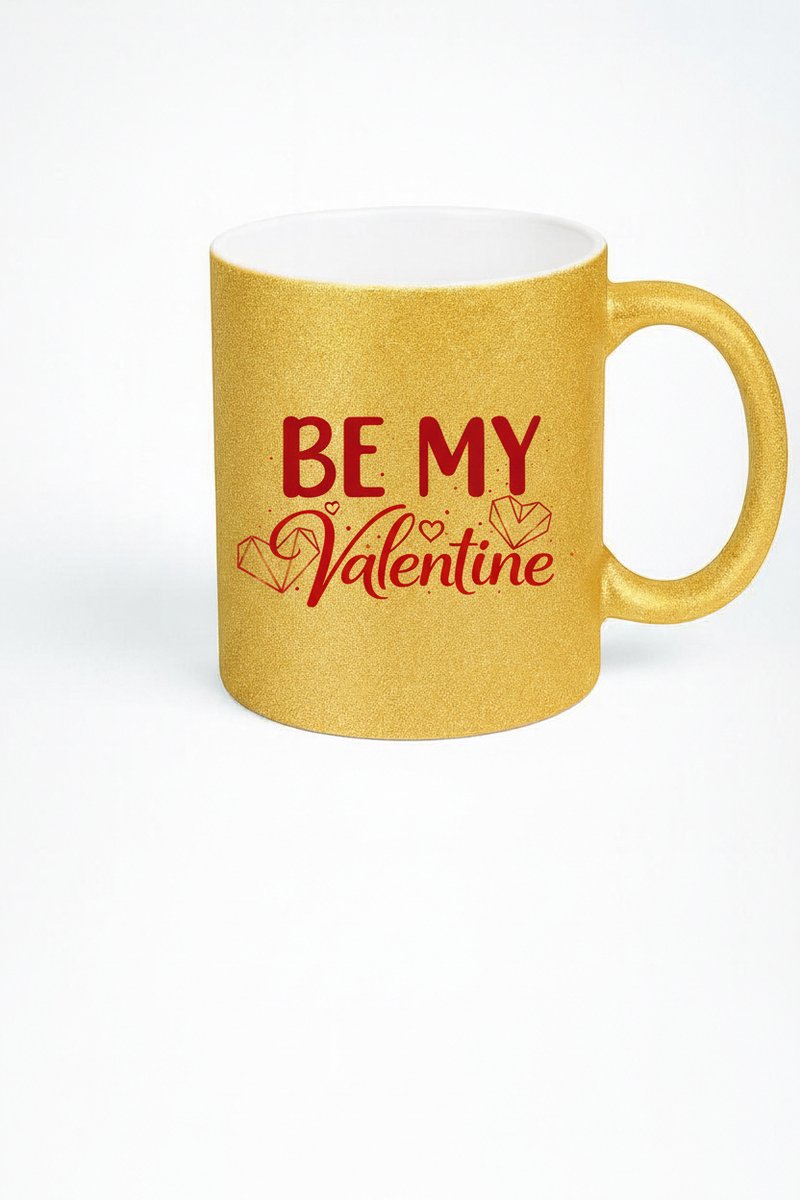 Gouden Glitter Mok 'Be My Valentine' - Romantisch Valentijn Cadeau Beker