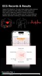 Animatie van ECG-signalen en smartphone-scherm met ECG-resultaten en grafiek.