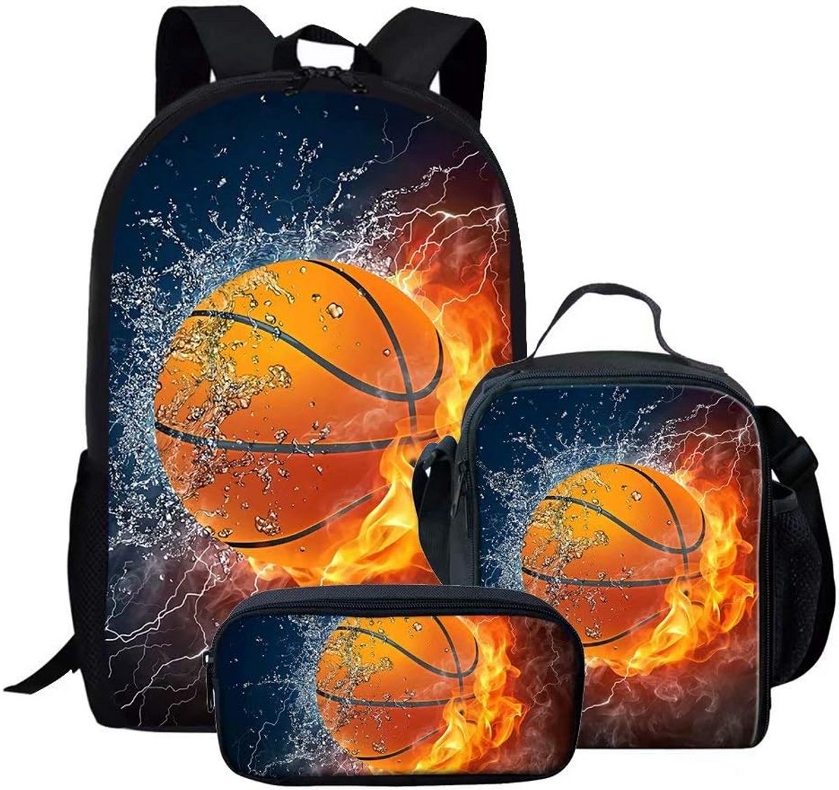 3-Delige Schooltas Set voor Kinderen: Rugzak, Lunchtas en Pennenbakje met Voetbalprint