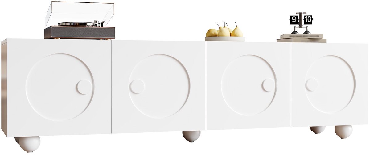 Merax Tv-Meubel Wit Met 3D Rondreliëf Deuren - Tv-Kast / Lowboard 180.5 x 38 x 50 cm - Met Meerdere Deuren En Opbergvakken - Mat Wit - Draagvermogen 60 Kg