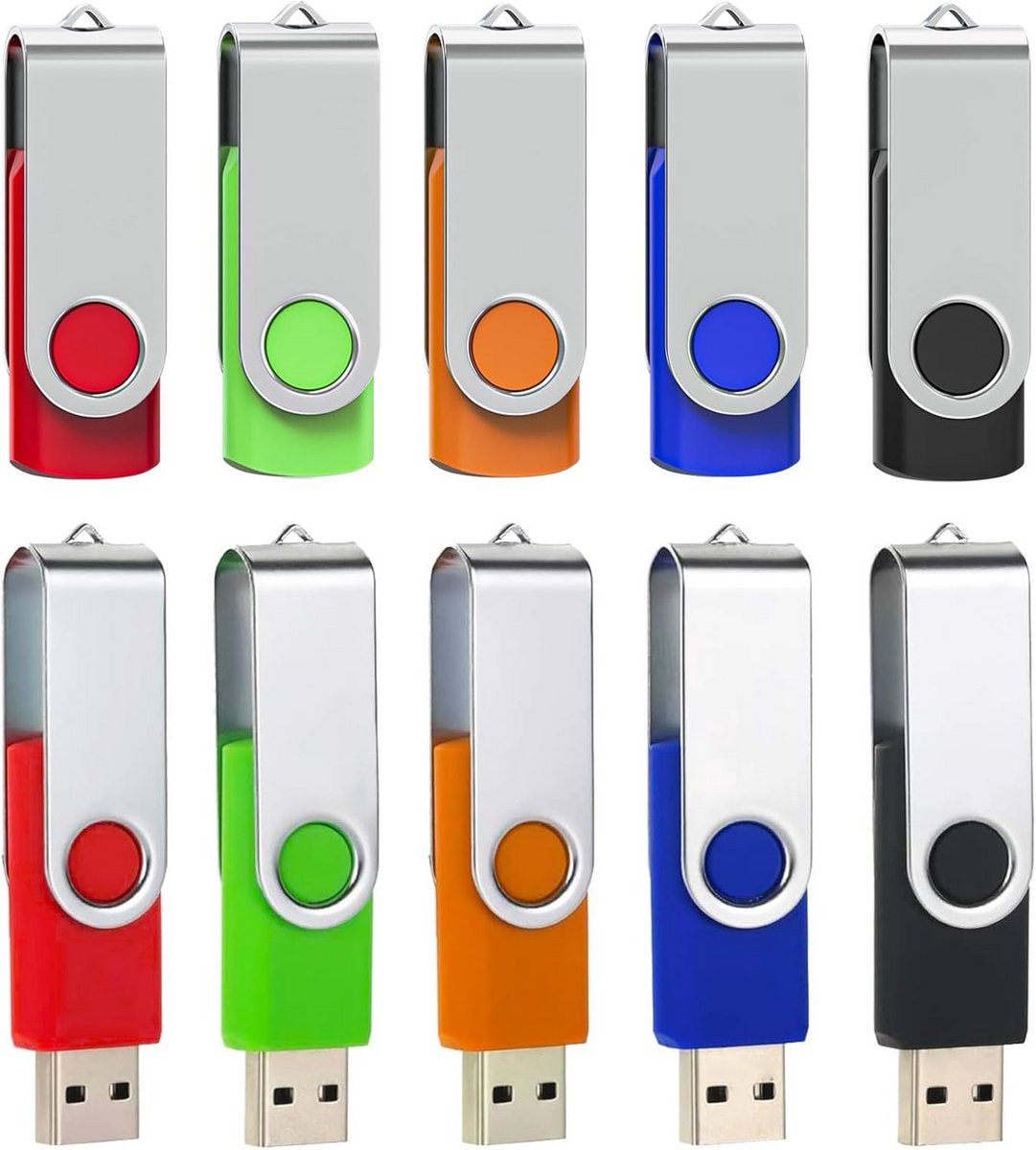 Set van 10 Kleurrijke USB 2.0 Sticks (4GB) met Draaibare Kap