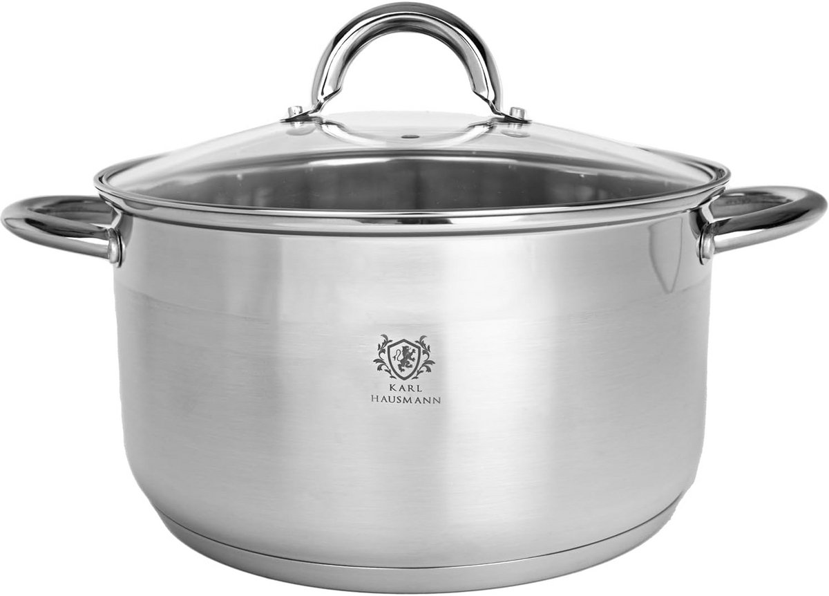 Grote Kookpan Inductie 4 Liter - 22 cm RVS Pan met Glazen Deksel