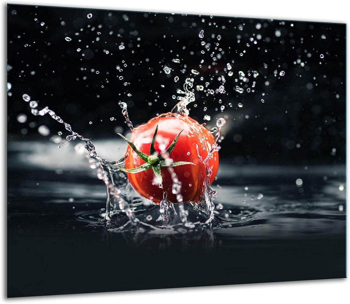 Universele Glas Glasplaat Kookplaat Beschermer 60x52 cm – Zwarte Tomaat Design – Hittebestendige Spatwand & Snijplank