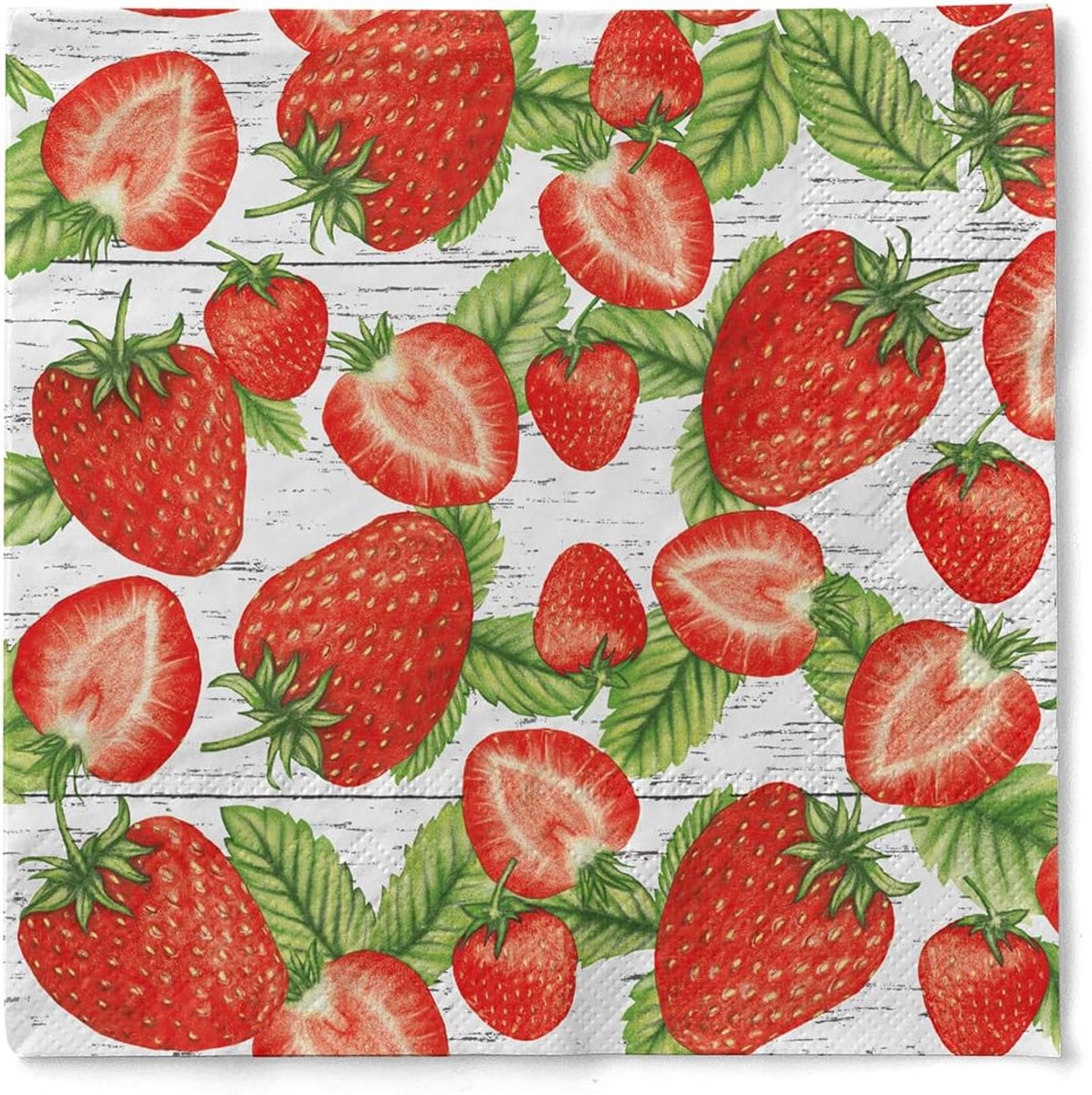 Set van 100 Papieren Servetten Aardbeien Dessin 33x33 cm voor Feest en Tuin