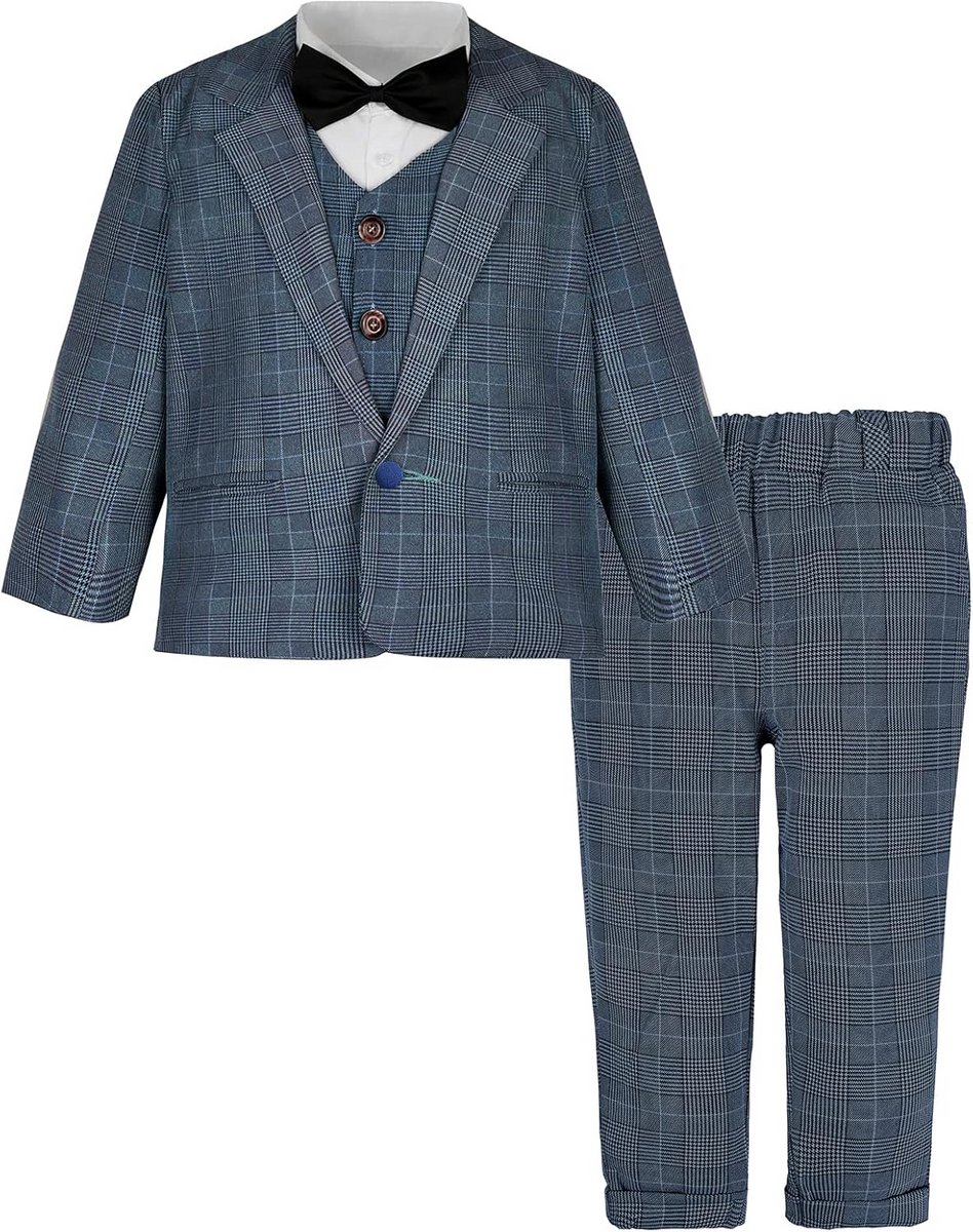 Baby Jongen Formeel Pak 4 Delig: Blazer, Vest, Strik en Broek Outfit