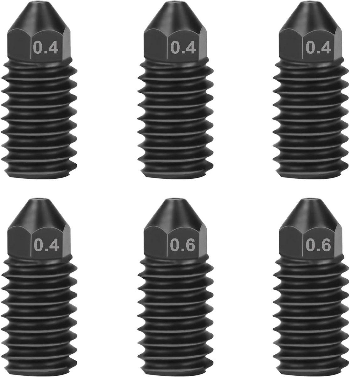 6-Delige Set Gehard Stalen Spuitmonden 0.4mm & 0.6mm voor 3D Printer Extruder