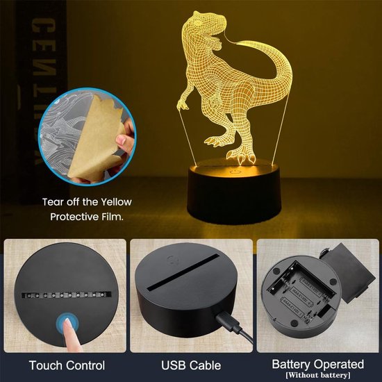 3D Dinosaurus Nachtlampje voor Kinderkamer met 16 Kleuren — afbeelding 4