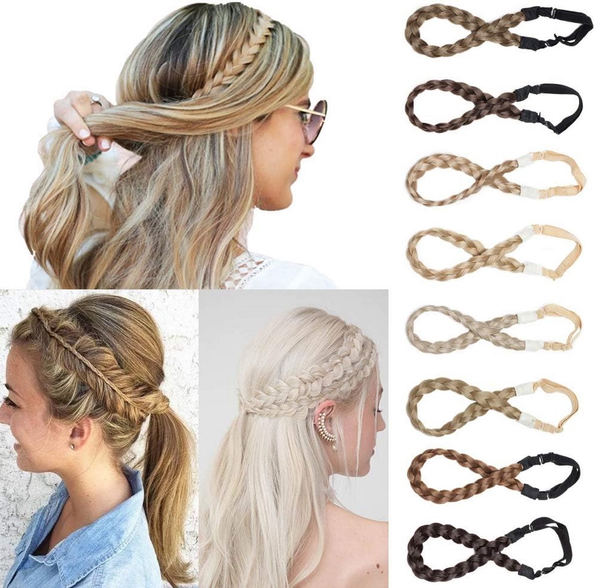 Ingevlochten Haarband Asblond Donkerbruin Mix Elastisch Kunsthaar Accessoire