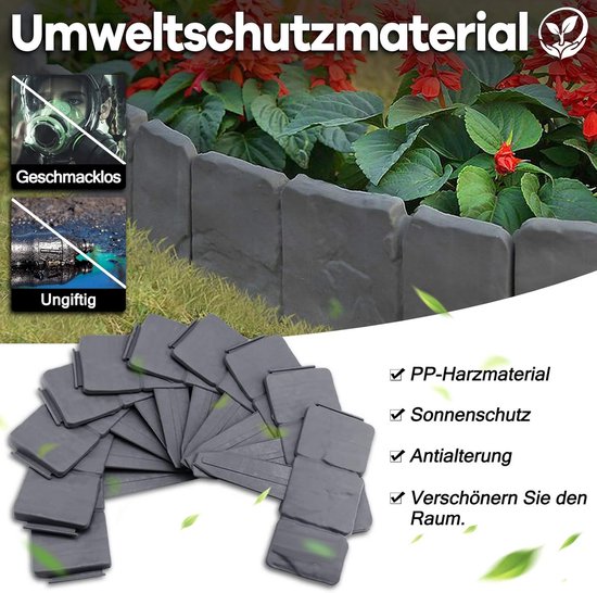 GARDENIX 3,16m Steenlook Tuinrand – Flexibele Gazonrand In Antraciet, 4 Modules, 95mm Zichtbaar