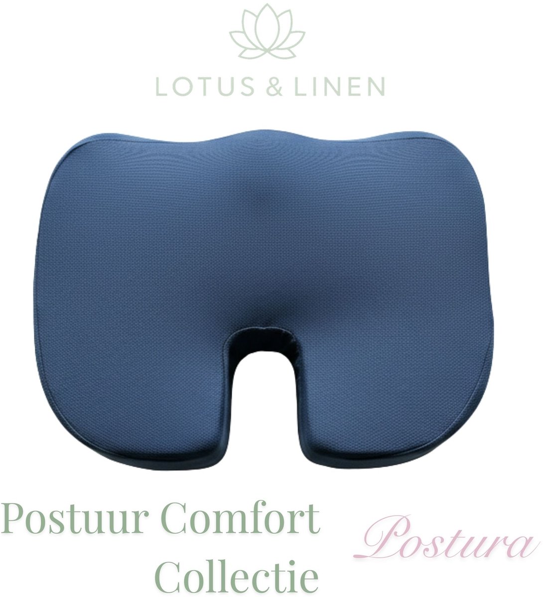 Lotus & Linen Postuur Comfort Collectie - Postura Traagschuim (Visco-elastische) Stuitkussen - Orthopedisch Zitkussen - Wigkussen - Ischiaskussen - Ergonomisch Ringkussen - Premium Memory Foam Coccyx Pillow - 44x34x9 cm