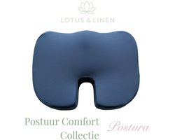 Lotus & Linen Postuur Comfort Collectie - Postura Traagschuim (Visco-elastische) Stuitkussen - Orthopedisch Zitkussen - Wigkussen - Ischiaskussen - Ergonomisch Ringkussen - Premium Memory Foam Coccyx Pillow - 44x34x9 cm