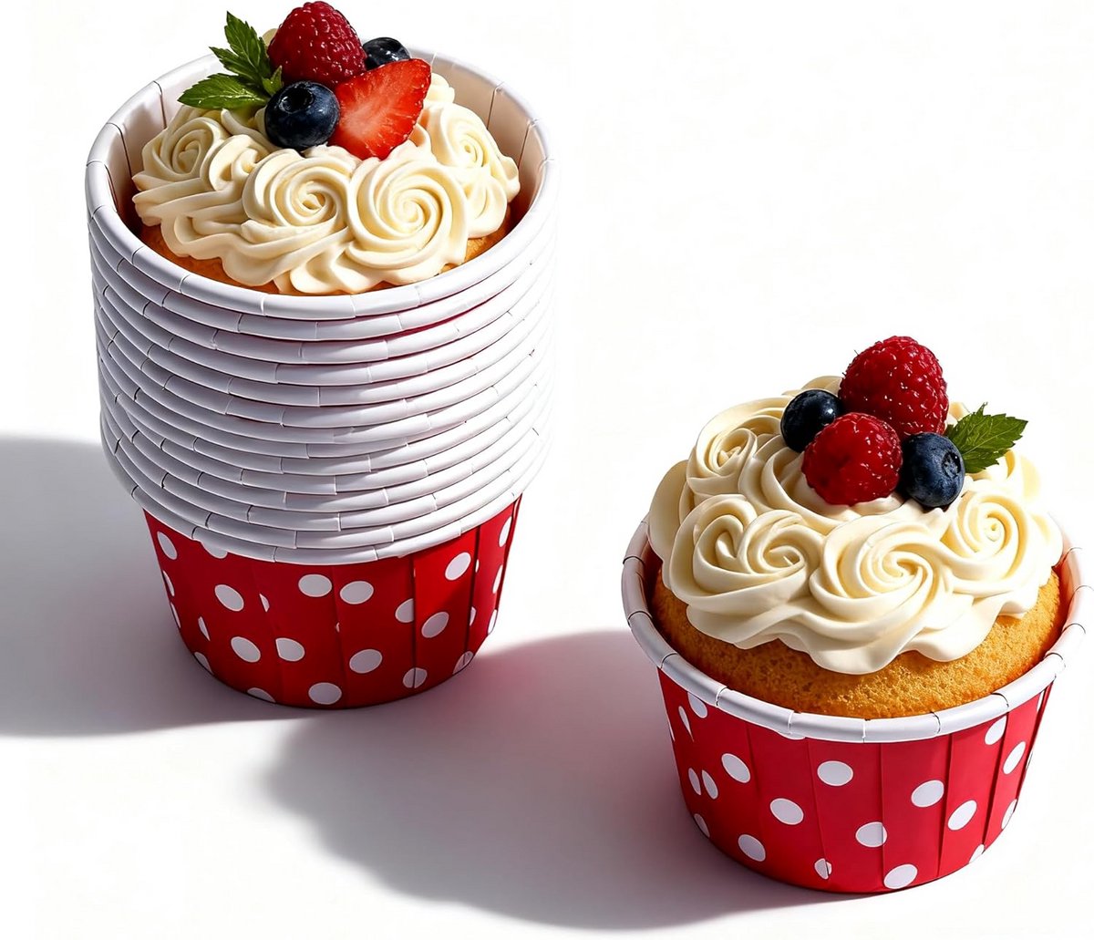 100x Gekleurde Cupcake Bakvormpjes Mini Muffin Papier Dot Decoratie