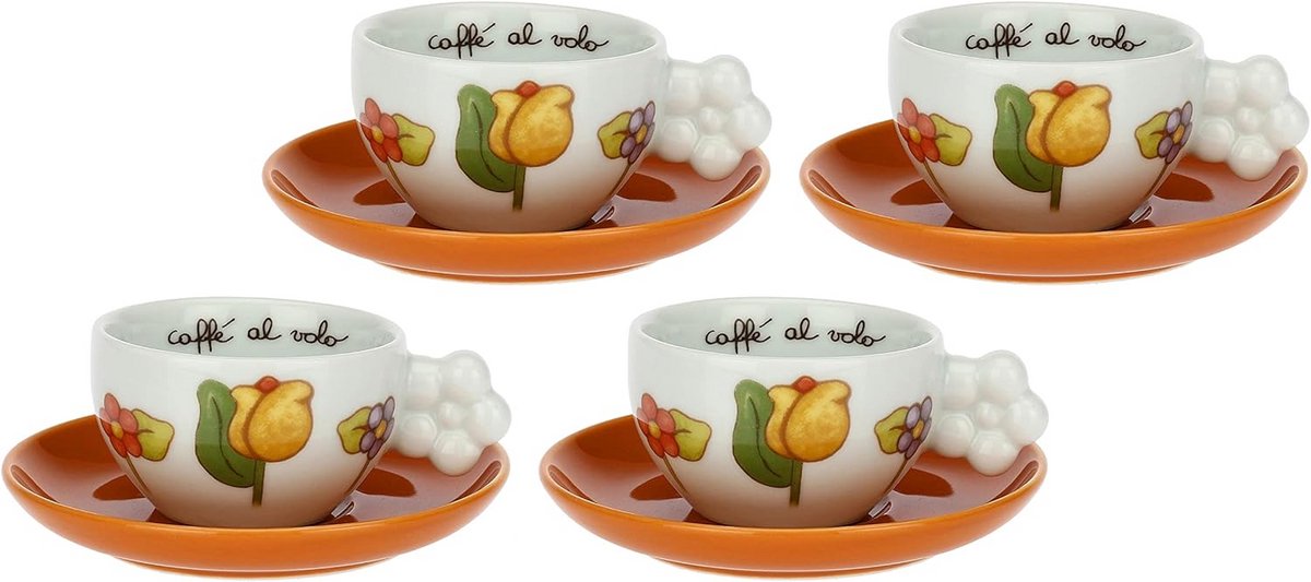 Set van 4 Grote Koffiemokken met Bloemendecoratie - Vrolijk Design