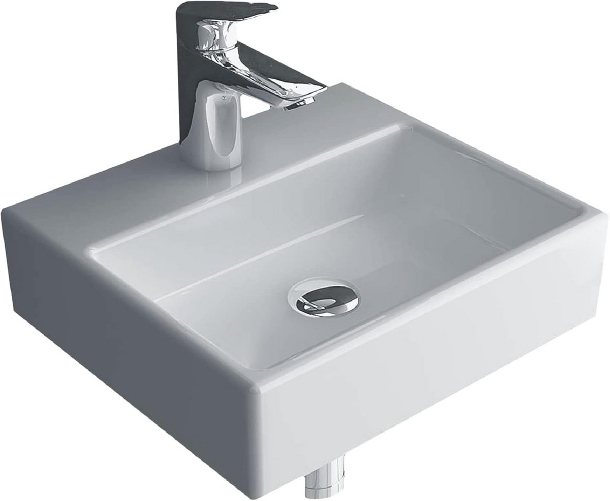 Kleine Vierkante Waskom Keramiek Wit - Wastafel voor Gastentoilet of Kleine Badkamer