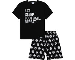 Katoenen Jongens Pyjama Kort Zomer – Eat Sleep Football Tekst & Voetbalprint