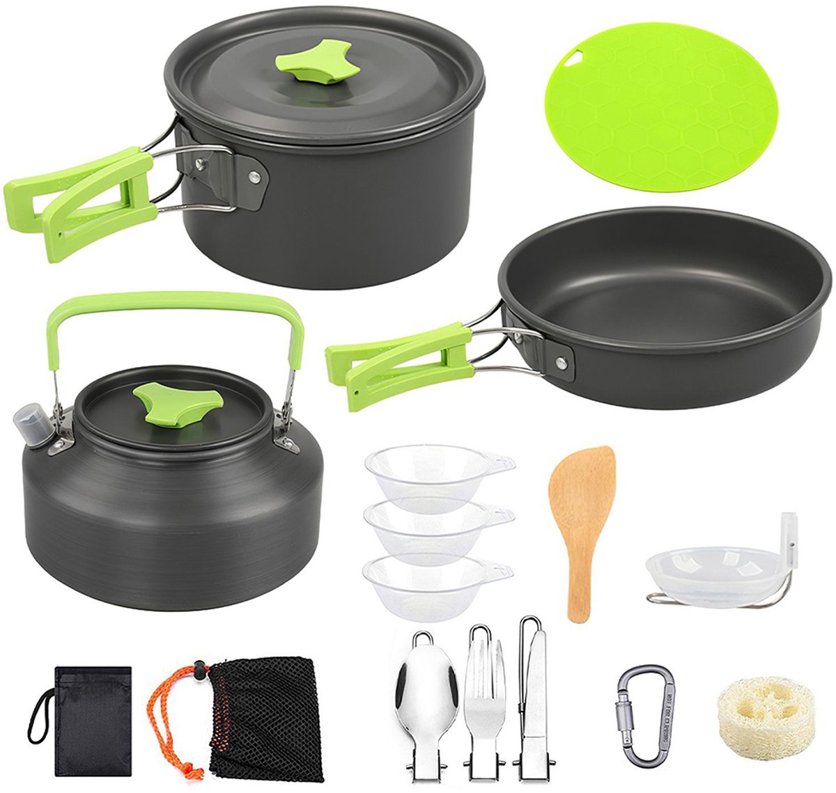 Homtas Outdoor Kampeerservies Set - Camping pannenset - Kampeerset - 18-delig - Compact & Duurzaam