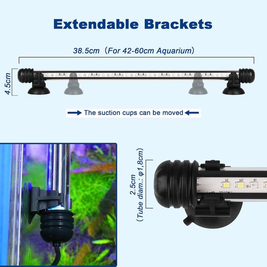 LED Aquariumverlichting 90-110 Cm – Volledig Spectrum, IP68 Waterdicht, Met Uitschuifbare Houders