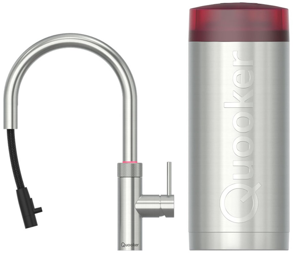 Quooker Flex Round Keukenkraan Set - Kokend Warm- en Koud Water - Uittrekbare Slang - RVS - Inclusief COMBI+ Reservoir