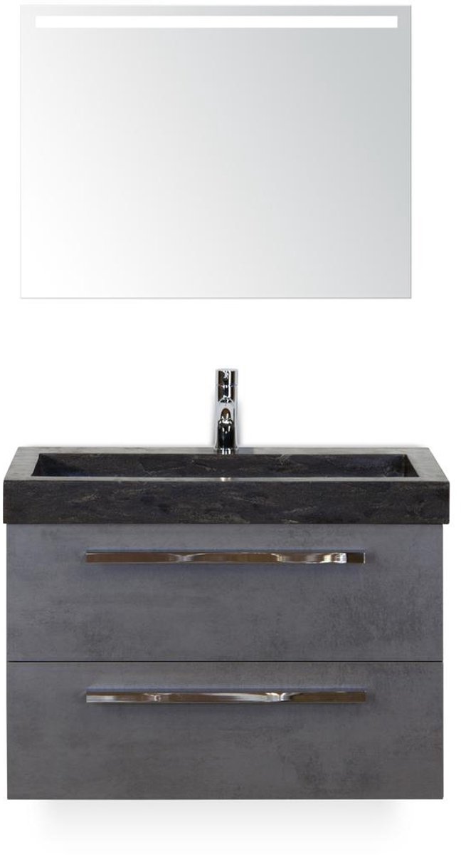Seville Badmeubelset 80 cm - Beton Antrac - Wastafel Hardsteen Wit Lucca - met Sence Spiegel