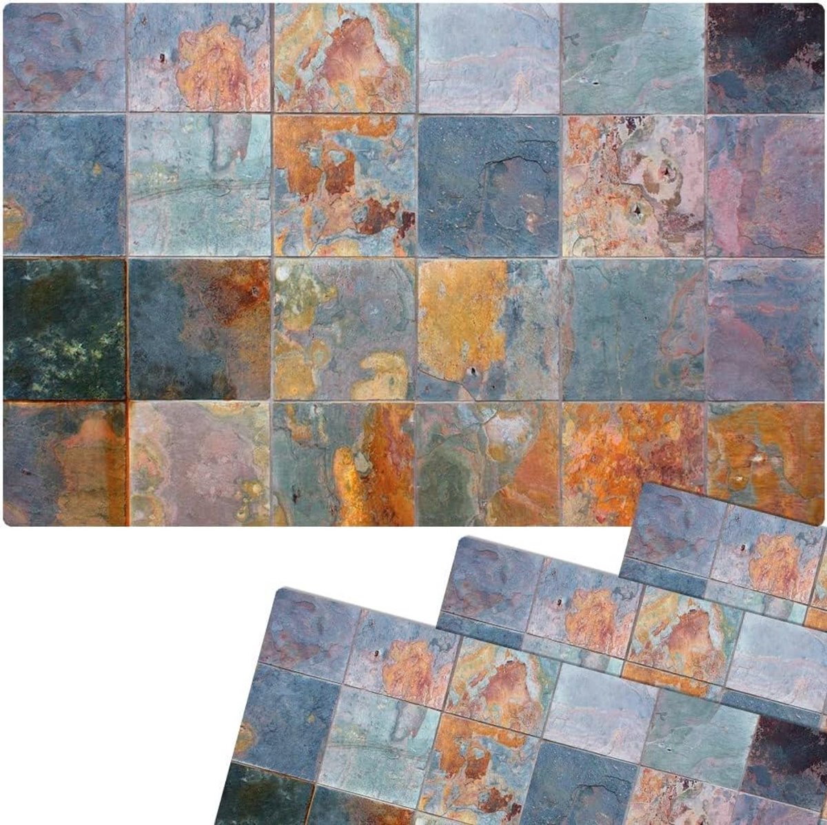 Set van 4 Moderne Placemats - Afwasbaar met Uniek Tegel- en Vintage Design - 43,5x28,5 cm
