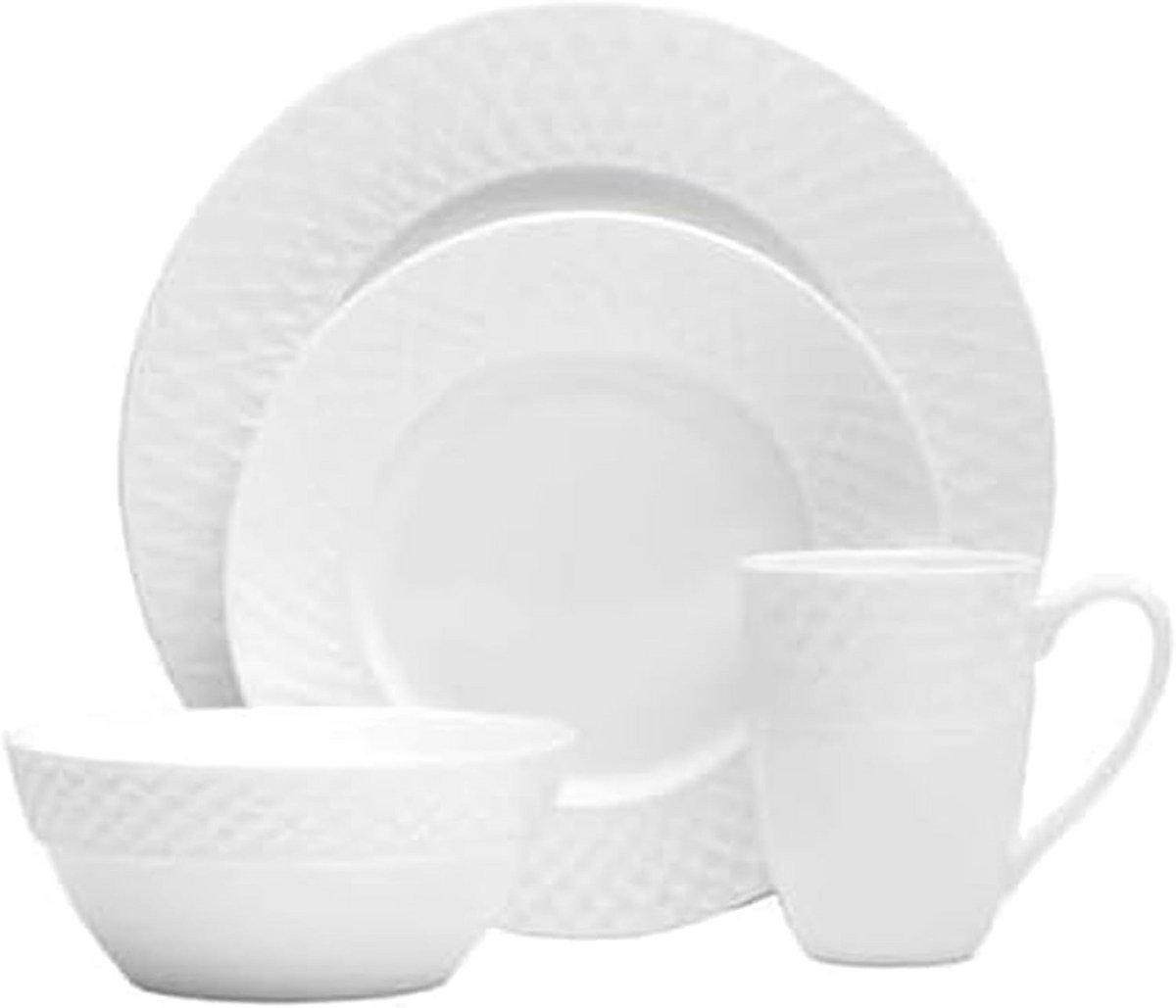16-delige Servies Set Wit Bone China - Vierkante Buitenrand