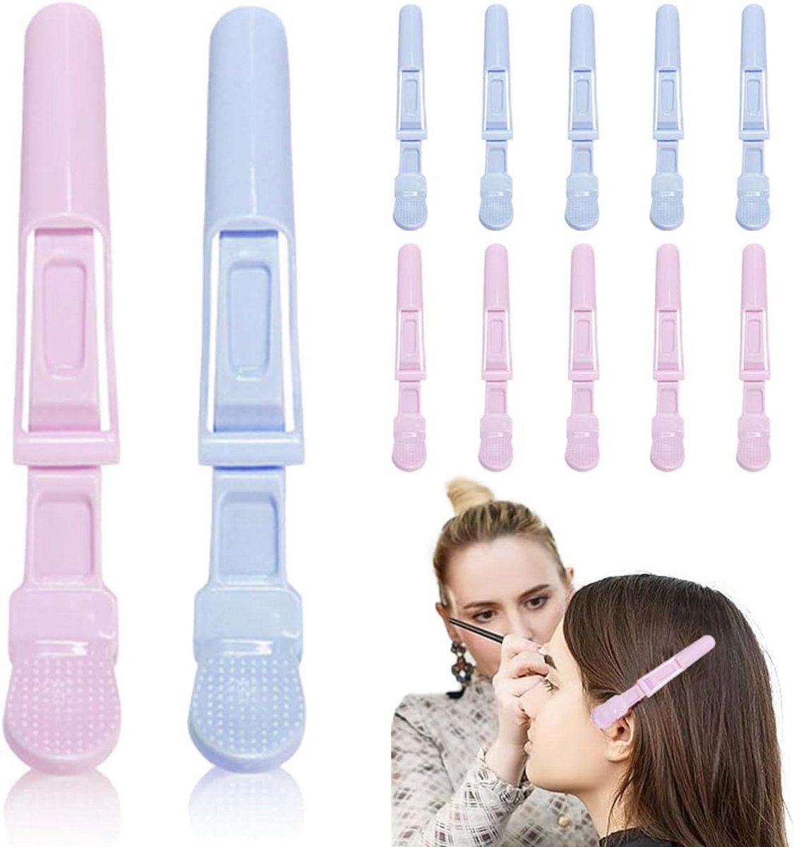 12 Stuks Dunne Krokodillenklemmen voor Haarstyling in Roze en Blauw