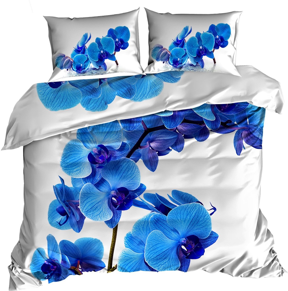 Comfort Premium - 3D Dekbedovertrek - 140x200 cm - Katoen Satijn - Blauwe Orchidee Design