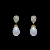 Victoria Valenza Boucles d'oreilles pendantes dorées avec perles et pierres de zircone - Boucles d'oreilles pendantes - Couleur or - Boucles d'oreilles perles - Zircone