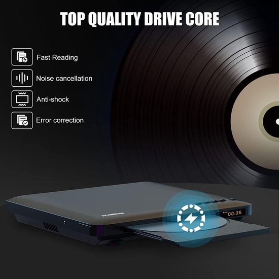 Ultradunne DVD-Speler voor TV - Regiovrij, HDMI & RCA Aansluiting, Full HD 1080P Upscaling, USB-Ingang, incl. Afstandsbediening & Kabels — afbeelding 2
