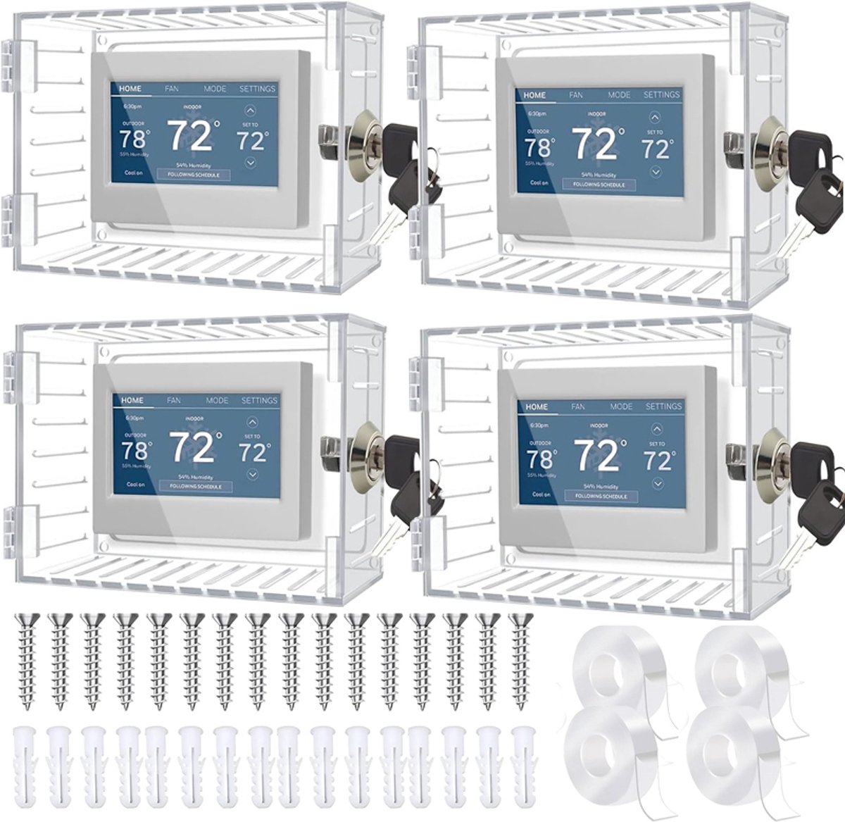 4 stuks thermostaatslotkast met sleutel - Transparante thermostaatslotkastafdekking met sleutel - Thermostaatafdekking met slot - Thermostaatbescherming voor thermostaat aan de muur 18,5x12 cm, AC-slotkastafdekking